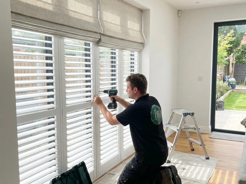 Sam from Blinds of Balham installing plantation shutters